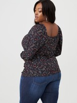 Thumbnail for your product : V By Very Curve Ruche Front Jersey Top - Black Floral