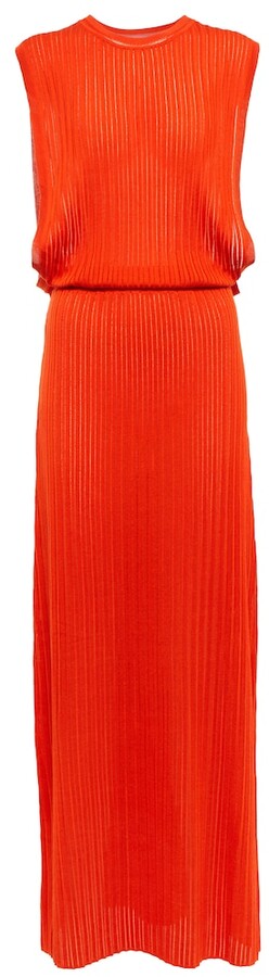 Chloé Silk And Linen Striped Maxi Dress in Orange Red Womens Dresses Chloé Dresses 