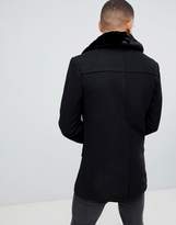 Thumbnail for your product : French Connection Double Breasted Wool Rich Pea Coat With Faux Fur Collar