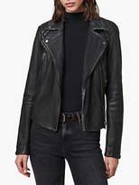AllSaints Leather Cargo Biker Jacket, Black/Grey