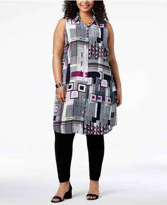 Alfani Plus Size Printed Convertible Tunic Shirt, Created for Macy's