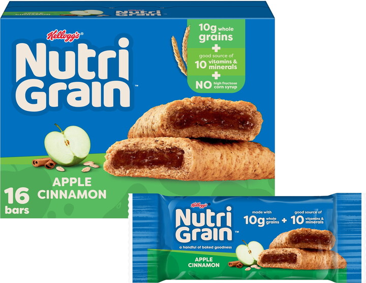 Kellogg's Nutri-Grain Apple Cinnamon Chewy Breakfast Bars, Made with 10g Whole Grains, 20.8 oz, 16 Count