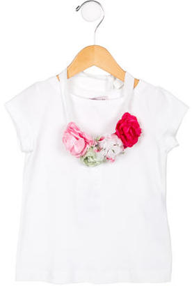 MonnaLisa Girls' Floral-Embellished Crew Neck Top w/ Tags