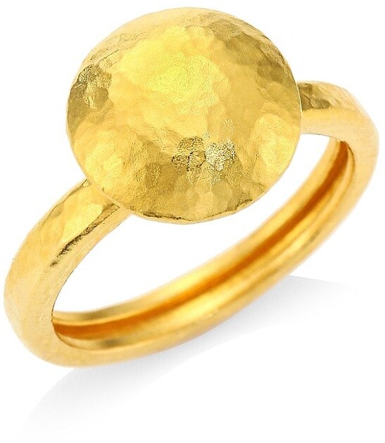 Lex & Lu 14k Yellow Gold D/C Textured Ridged Dome Ring 