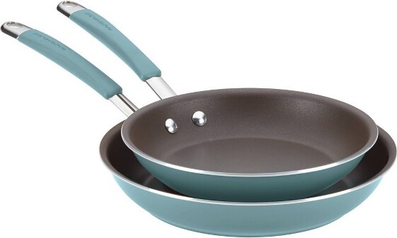 Rachael Ray Cucina Twin Pack Open Skillets - Blue (9.25" and 11"): Nonstick Frying Pan Set, Gas & Electric Compatible