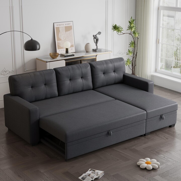 Ball & Cast L-Shape Reversible Sectional Sleeper Sofa Bed 4 in 1 Pull Out Couch with Storage Chaise&Removable Backrest