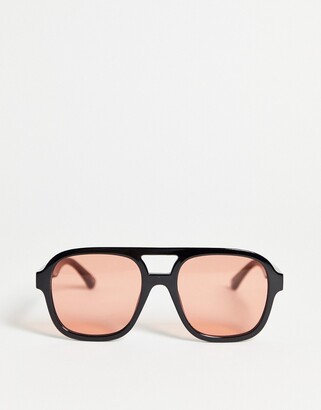 ASOS DESIGN frame oversized plastic aviator sunglasses with peach lens in black