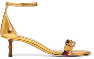 Gucci Sylvie Grosgrain-trimmed Metallic Leather Sandals