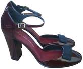 Burgundy Patent Leather T-strap Sandals