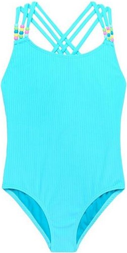 Beach Lingo Girls' Candy Girl Pony Bead One Piece Swimsuit 8 Retro Blue