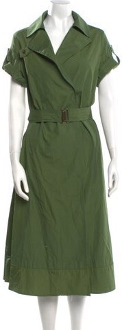 Akris Punto Midi Length Dress Akris Punto Shirtdress Green Short Sleeve with Collar Designer