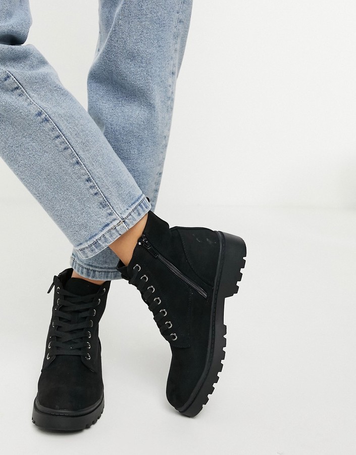 new look suedette lace up ankle boot in black