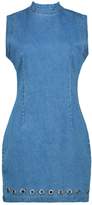 Thumbnail for your product : boohoo High Neck Eyelet Denim Bodycon Dress