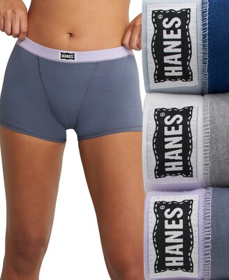 Hanes Premium Women's 4pk Cotton Mid-Thigh with Comfortsoft Waistband Boxer  Briefs - Basic Pack White/Gray/Black XL
