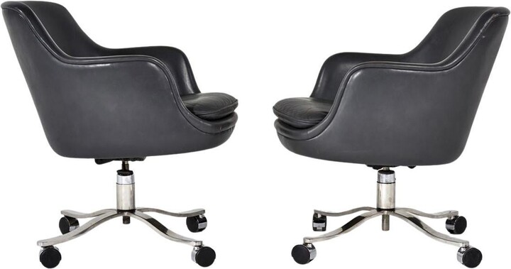 Nicos Zographos Gray Leather Office/desk Chairs, 1980