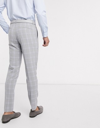 ASOS DESIGN wedding skinny suit trousers in blue and grey windowpane check