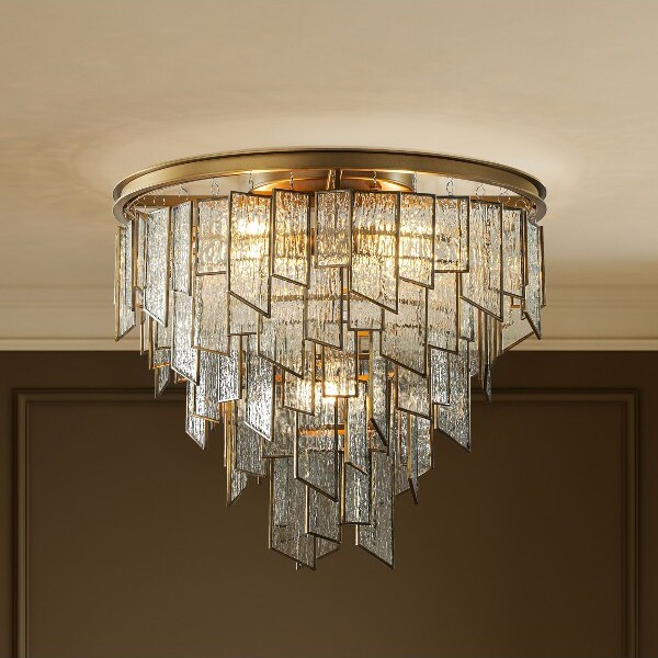 ALOADECOR6-LightLuxuryWaterRippleGlassFlushMountModernBrassFrameLightingFixtureforDiningRoomLivingRoomandKitchenIsland