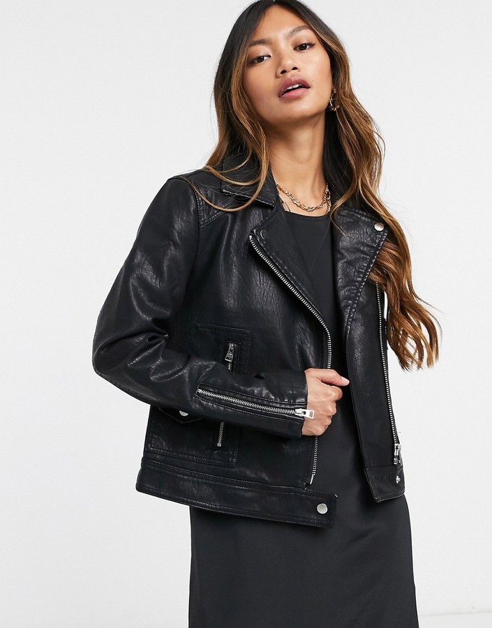 Topshop faux leather biker jacket in black - ShopStyle