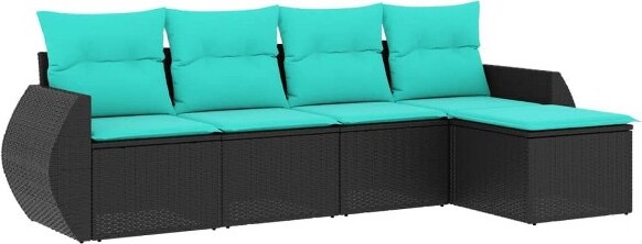 VidaXL vidaXLPatioSofaSetwithCushionsOutdoorConversationFurniturePolyRattan-BlackandBlueWithoutTable