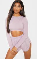 Thumbnail for your product : PrettyLittleThing Dusty Lilac Curved Hem Long Sleeve Crop Top