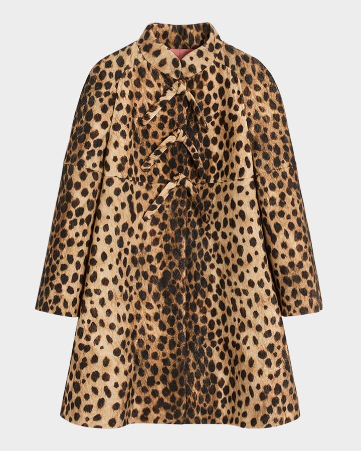 Valentino Garavani Leopard Print Bow Wool Coat