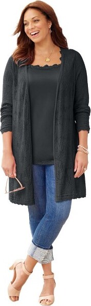 Catherines CatherinesPointelleCardigan-0XBlack