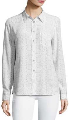 Equipment Brett Snakeskin-Print Silk Shirt, White