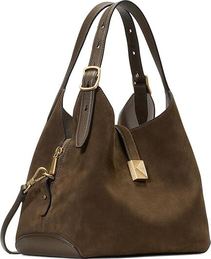 Kate Spade Deco Pebbled Leather And Suede Crossbody Tote Tote Handbags Burnt Sage, Leather/Suede