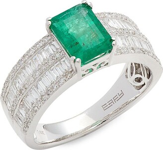 Effy 14K White Gold, Emerald & Diamond Ring