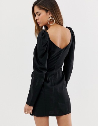 ASOS DESIGN off shoulder button through mini dress with long sleeves
