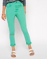 Thumbnail for your product : ASOS COLLECTION Farleigh High Waist Slim Mom Jeans In Mint With Ripped Knee