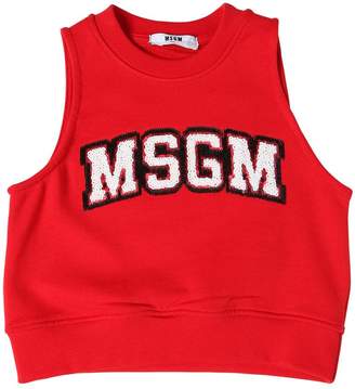 MSGM Sequined Cotton Crop Sweatshirt