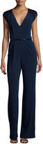 Thumbnail for your product : Halston Embellished Cap-Sleeve V-Neck Jumpsuit, Navy