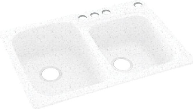 Swan Dual-Mount Solid Surface 33 in. x 22 in. 4-Hole 55/45 Double Bowl Kitchen Sink in Arctic Granite