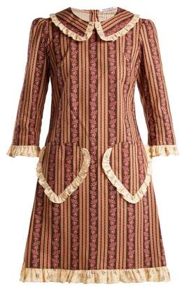 Batsheva - Ruffle Trimmed Floral Print Cotton Dress - Womens - Brown Multi