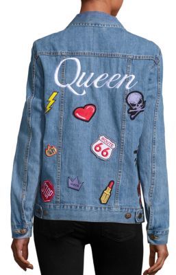 Logophile Queen Embroidered Appliqued Denim Jacket
