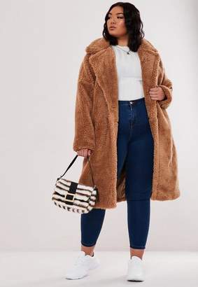 Missguided Plus Size Tan Oversized Long Teddy Coat