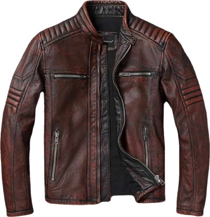 Retro Padded Leather Jacket Men's Vintage Motorcycle Leather