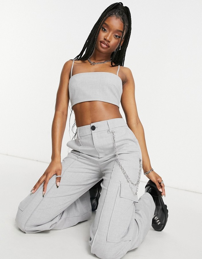 Bershka cropped bralette in gray - part of a set - ShopStyle Tops