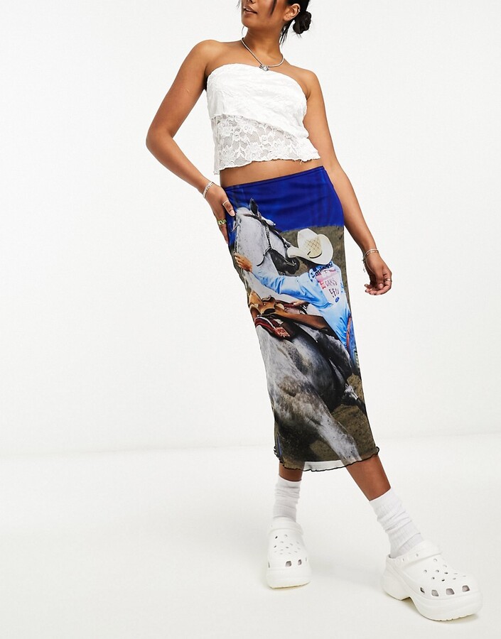 Basic Pleasure Mode rodeo print mesh midi skirt in multi ShopStyle - Main Image