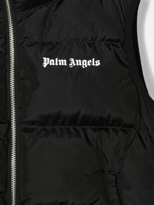 Palm Angels Kids Black Padded Vest With Contrast Logo And Stripes