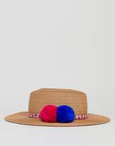 Thumbnail for your product : Liquorish Summer Straw Hat With Embroiderd Brait And Pom Pom Detail