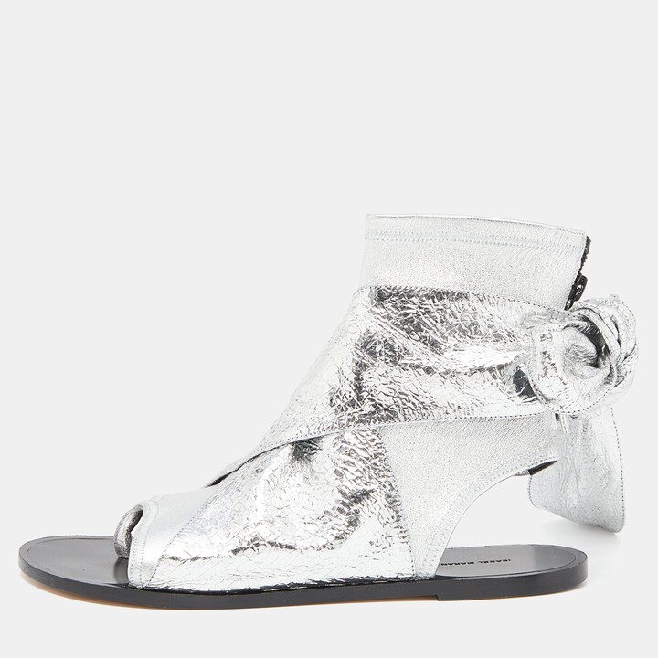 Isabel Marant Silver Leather Mosley Gladiator Flat Sandals