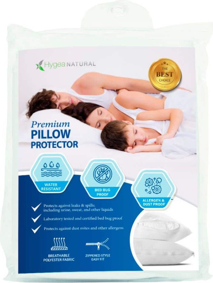 Hygea Natural Premium Zippered Bed Bug pillow cover(polyester) Queen size, washable, water resistant Pillow Protector