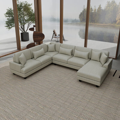 Hokku Designs Modern Beige Oversized Sectional U Shape Soft Corduroy Upholstered Sofa With Chaise Longue For Living Room Corduroy