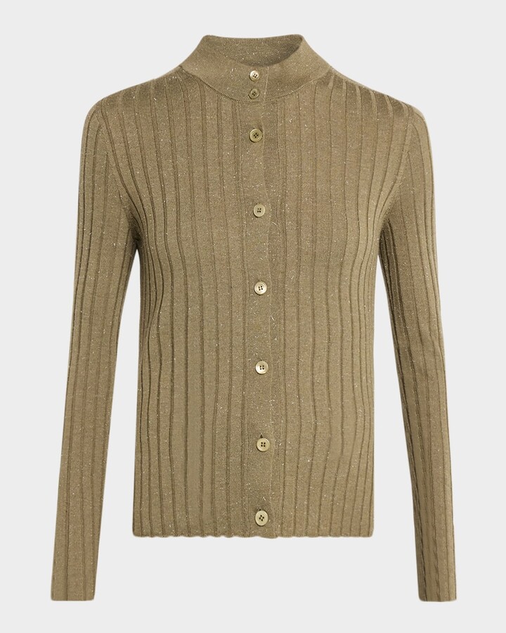 Peserico Button-Down Shimmer Rib Knit Sweater