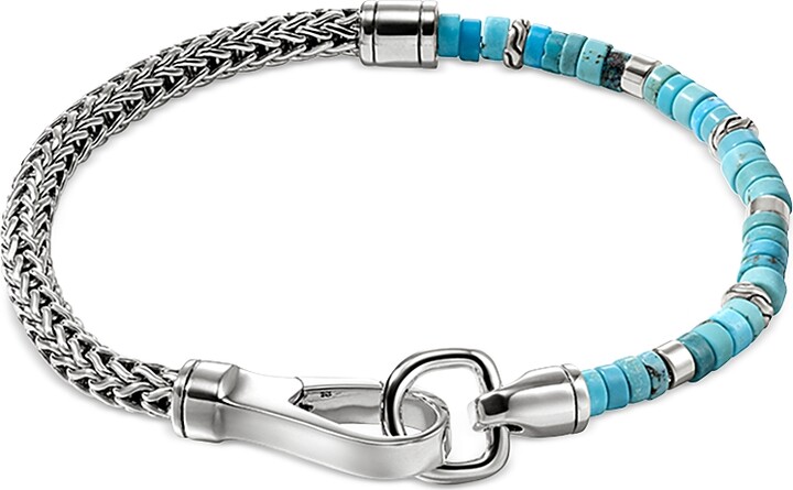 John Hardy Sterling Silver Heishi Treated Turquoise Beaded Flex Bracelet