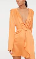 Thumbnail for your product : PrettyLittleThing Nude Satin Long Sleeve Wrap Dress