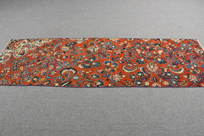 Bungalow Rose Authentic Vintage Turkish Runner Rug with Antique Floral Design in Red Wool for Hallway Decor