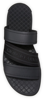 Giorgio Armani Men's Tonal Logo-Strap Leather Slide Sandals